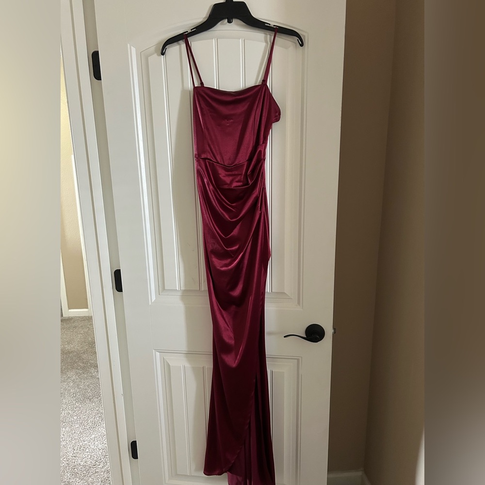 Honey and Rosie Asymmetrical Burgundy Dress